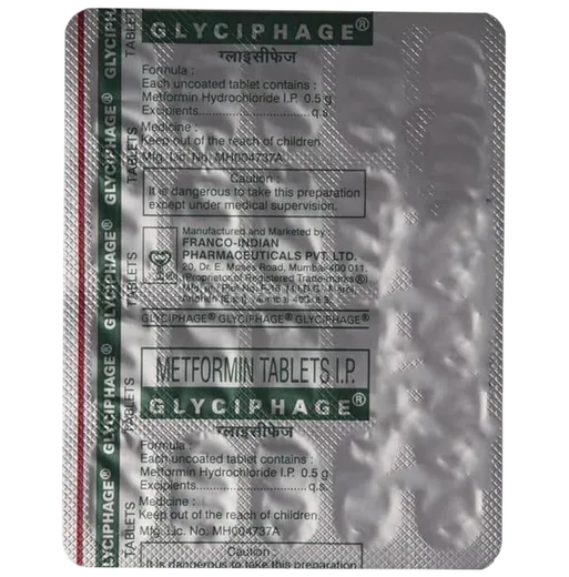 glyciphage 500mg tablet 20's